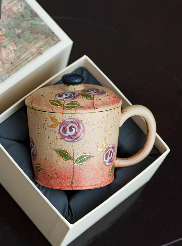 Floral ceramic mug set for tea, latte, or hot chocolate