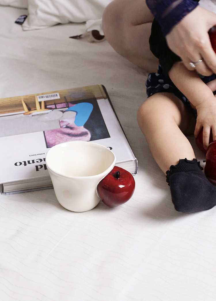 Fun fruit handle mugs in apple and banana designs