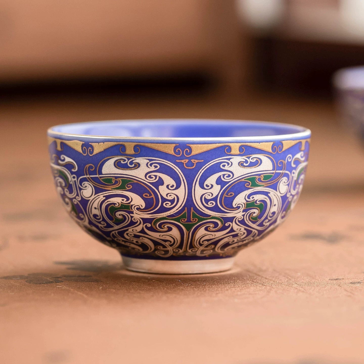 GOSEUNG Imperial Blue Silver Filigree Cup — luxury porcelain tea bowl