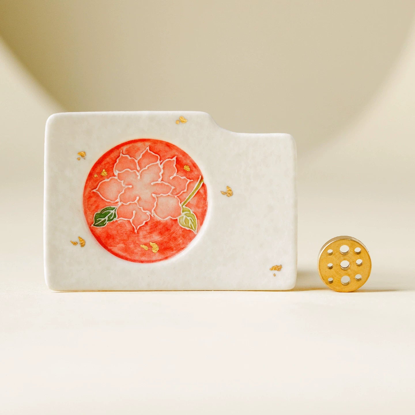 GOSEUNG Lotus Serenity porcelain incense holder with red lotus design