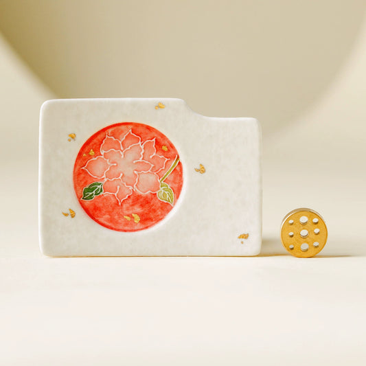 GOSEUNG Lotus Serenity porcelain incense holder with red lotus design