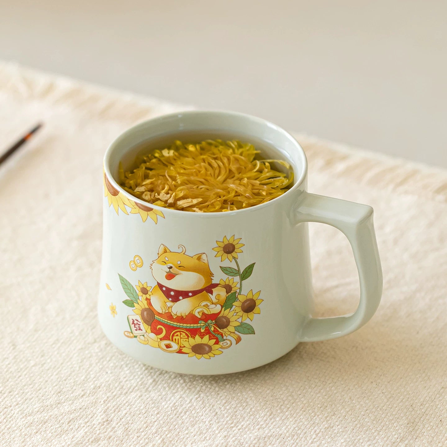 GOSEUNG Shiba Ceramic Mug with sunflower design