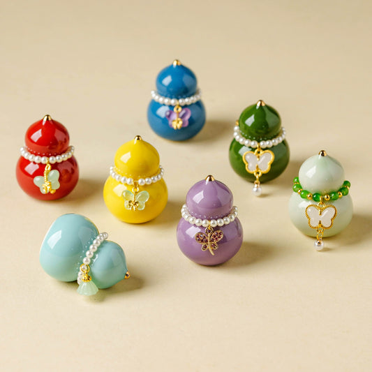 GOSEUNG ceramic gourd ornament with glossy glaze and butterfly charm