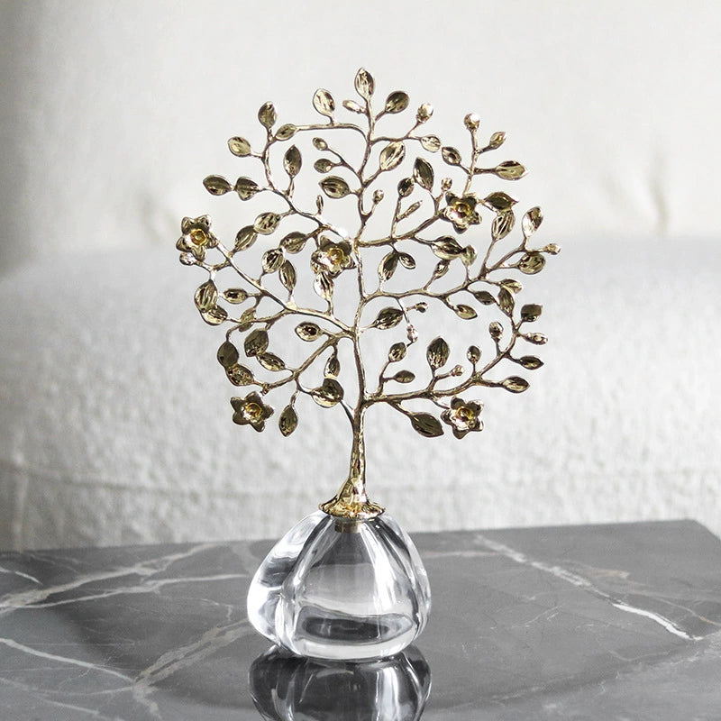 Golden crystal tree ornament with glass base
