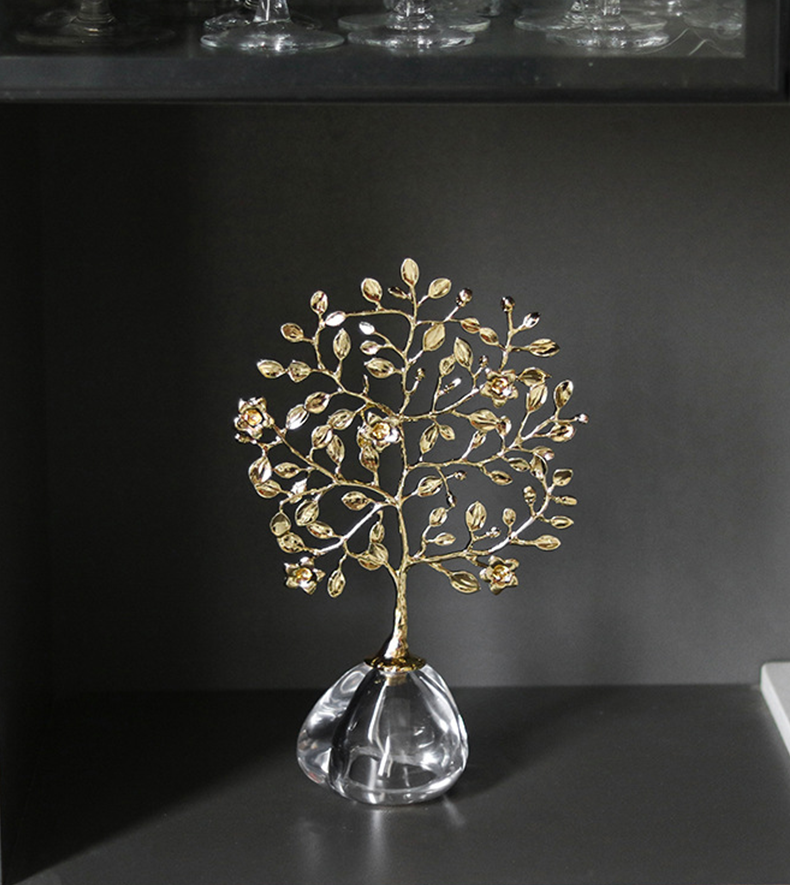 Golden metal tree sculpture for modern interiors
