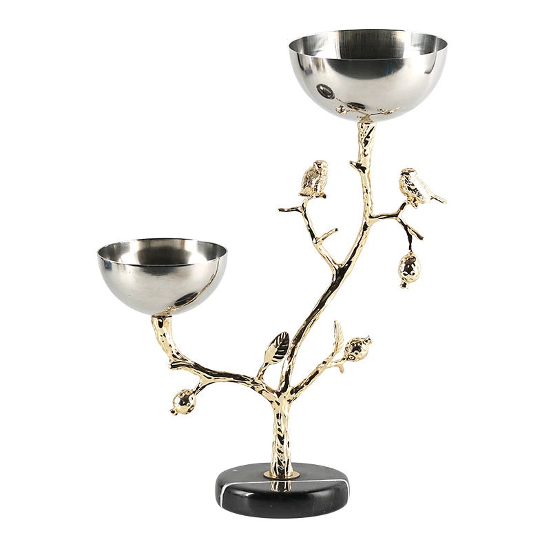 Golden tree decorative stand with bird accents for home décor