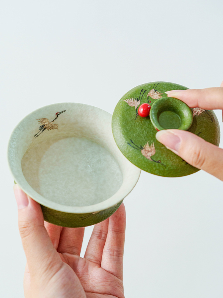 Hand-Painted Crane Porcelain Gaiwan from GOSEUNG