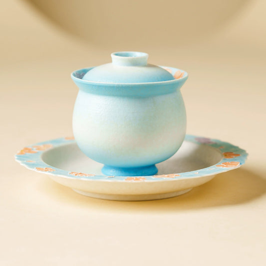 Hand-painted fortune pouch ceramic gaiwan