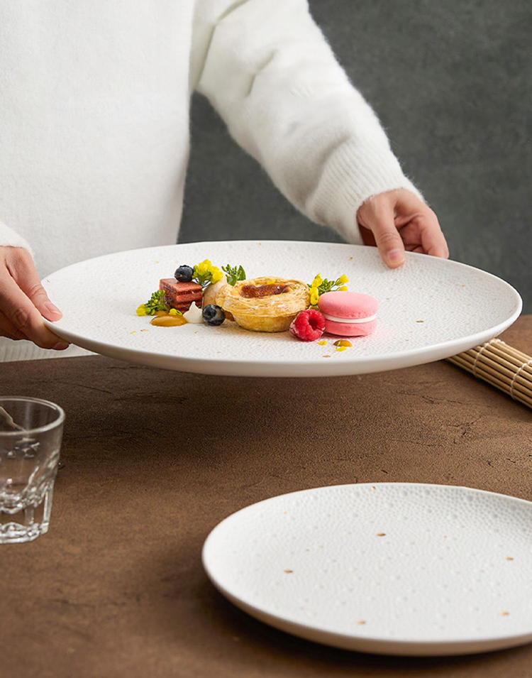 Handcrafted-style porcelain plate with matte glaze