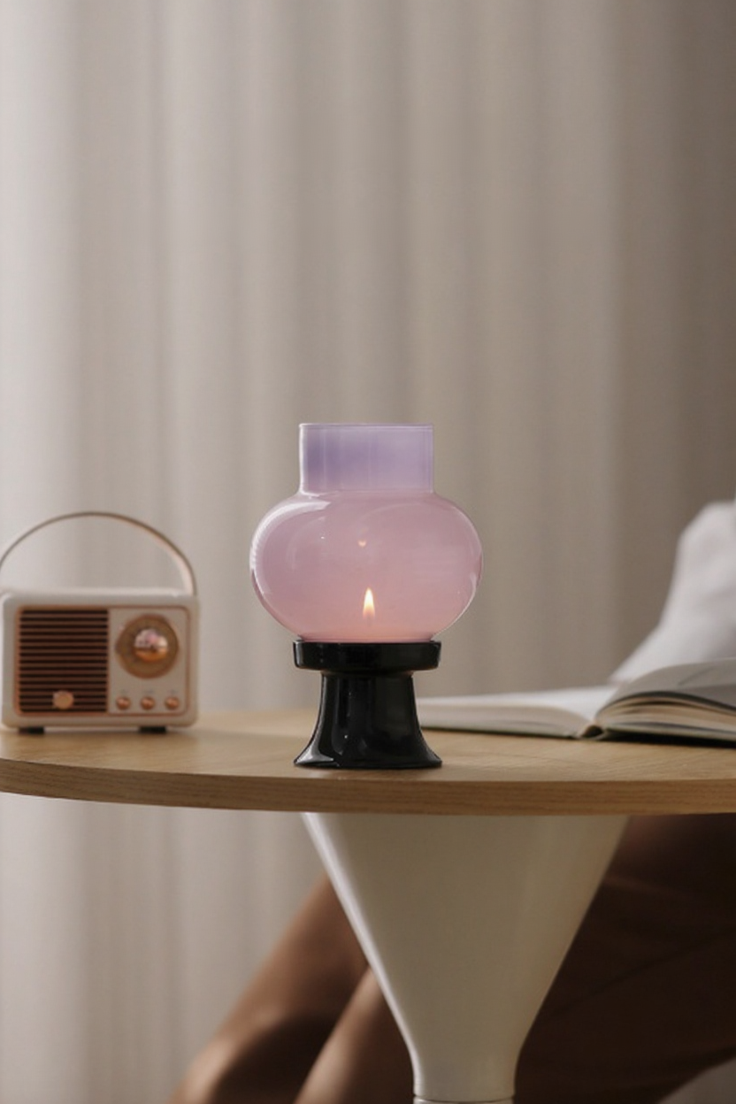 Handcrafted frosted glass aroma lamp creating a soothing night ambience.