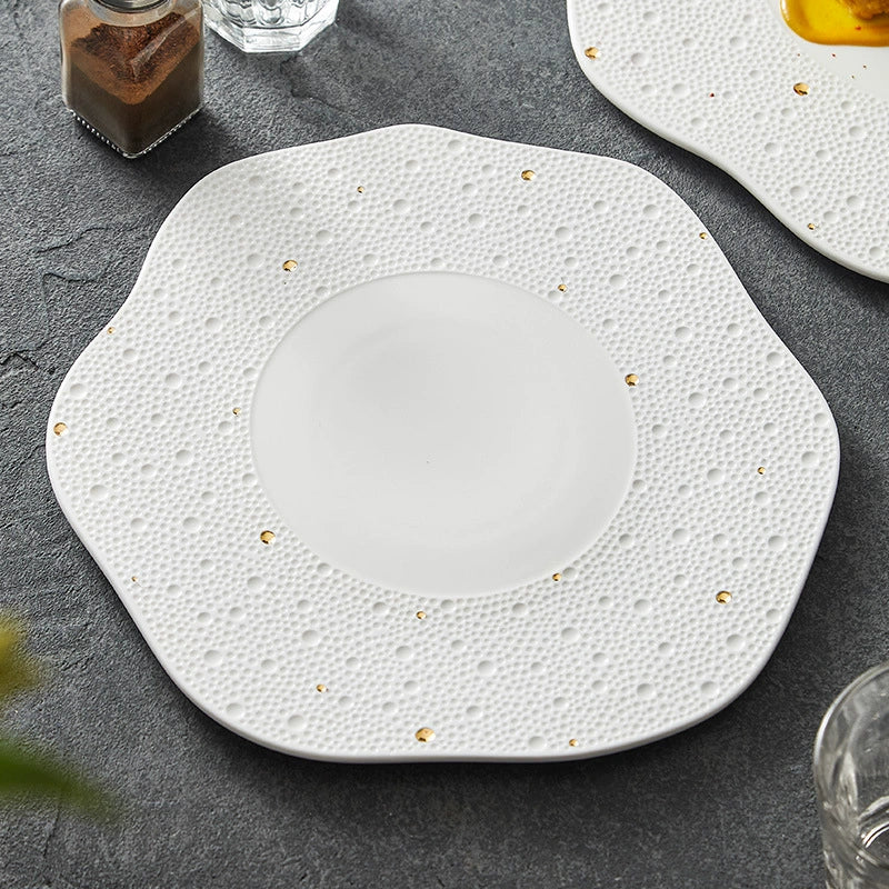 Handcrafted irregular dinner plate inspired by ocean waves