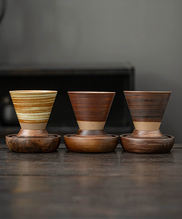 Handcrafted pour-over coffee cup with conical design
