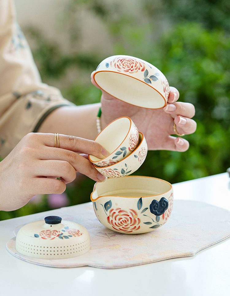 Handmade Ruyi teapot with gold rose motif