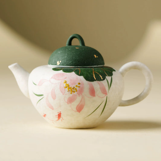 Handmade ceramic lotus teapot with green lid