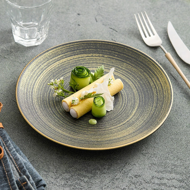 Handmade luxury dinner plate with sand glaze finish