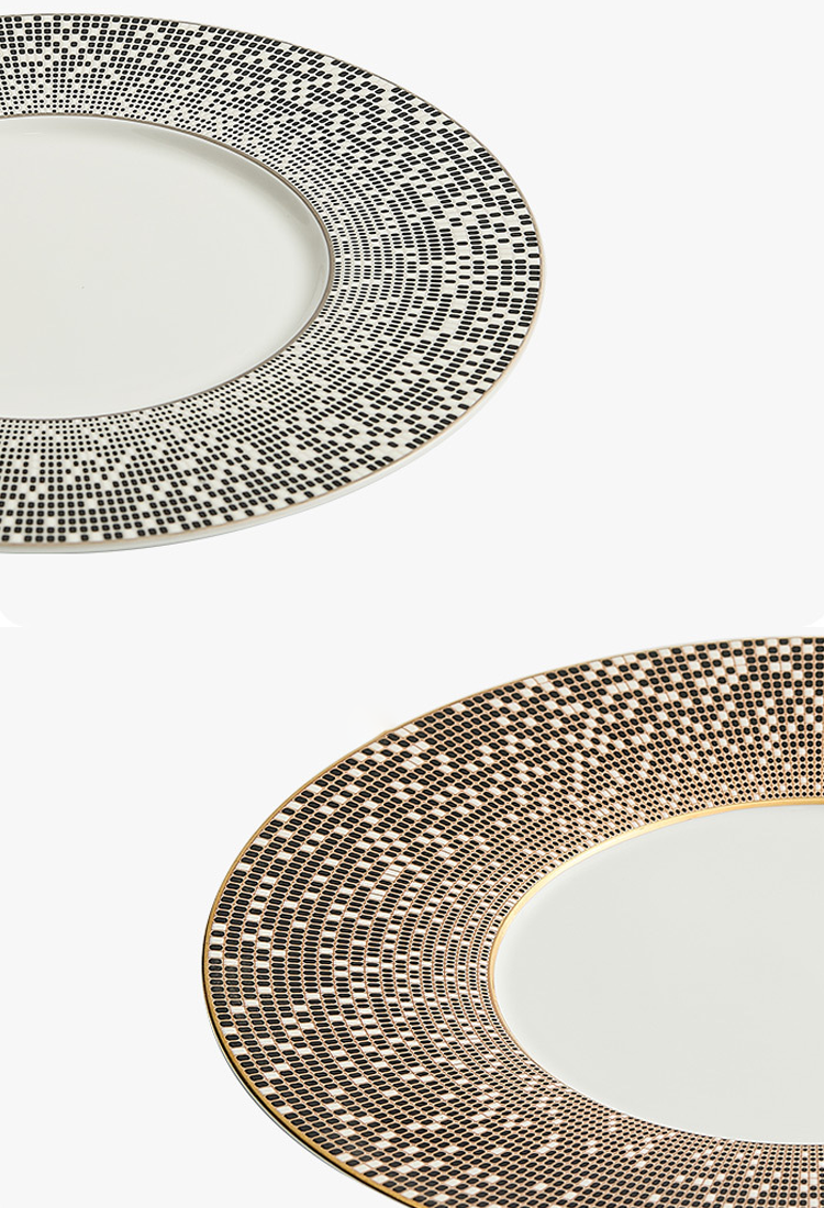 Handmade porcelain tableware with geometric mosaic rim
