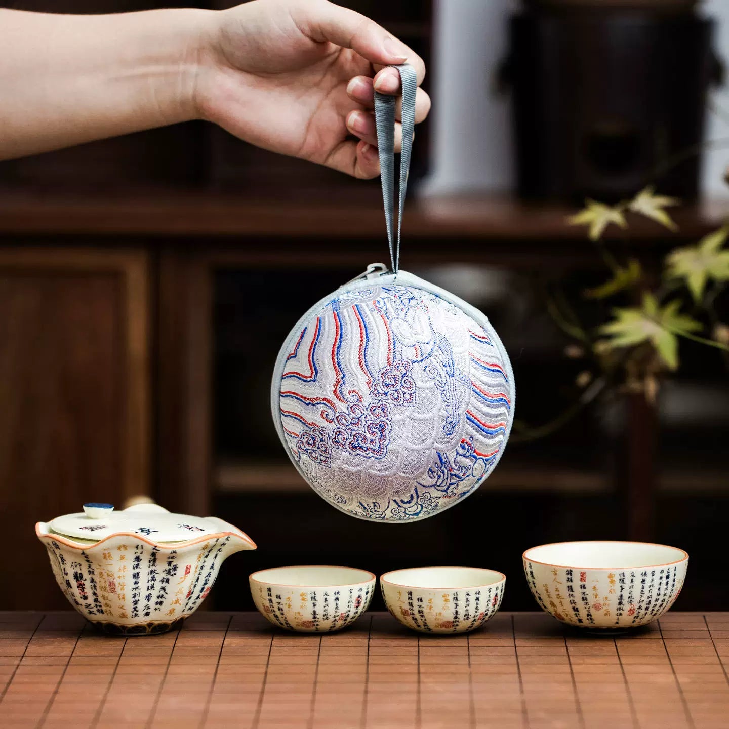 Handmade porcelain tea cups and pot