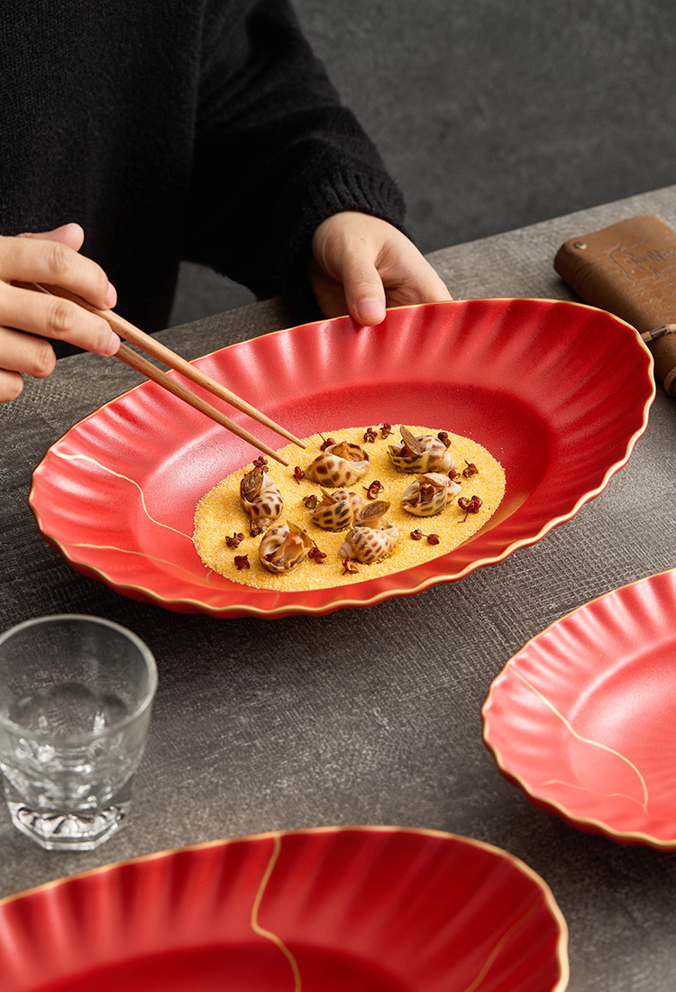 Handmade red porcelain dinnerware