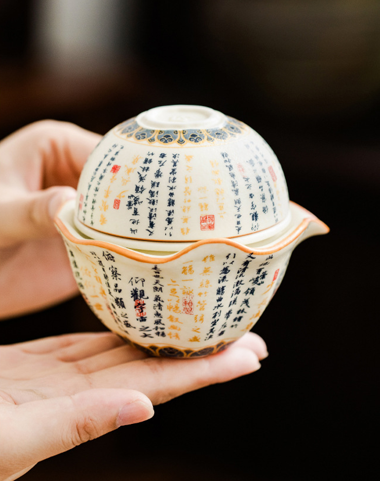 Handmade travel tea set with blue case