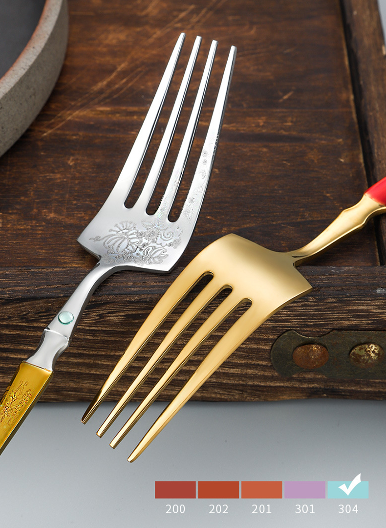 High-end gold-plated cutlery for dining table