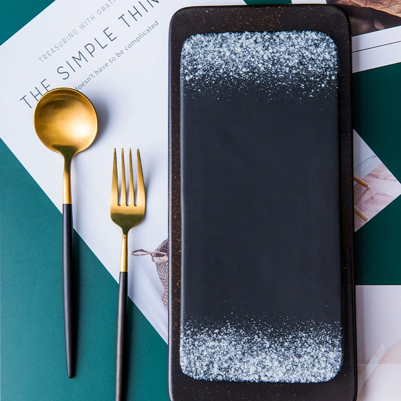 High-fired ceramic sushi plate with matte glaze finish