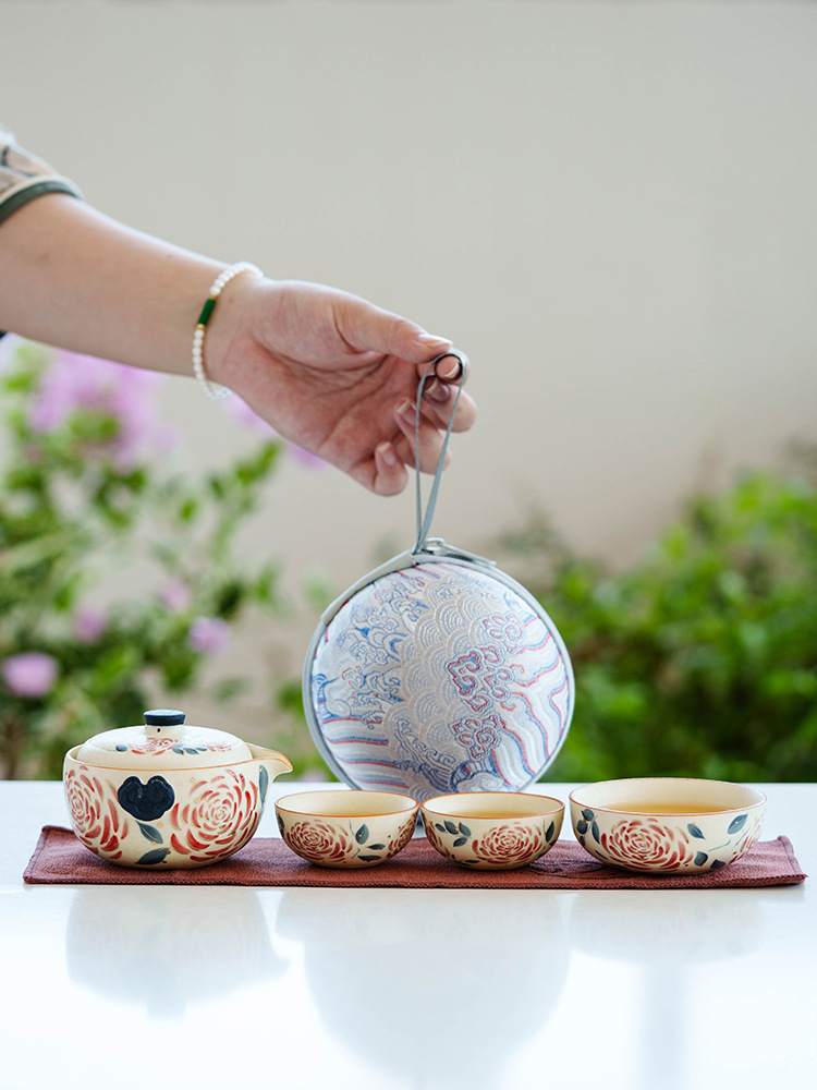 High-fired ceramic tea set with carry case