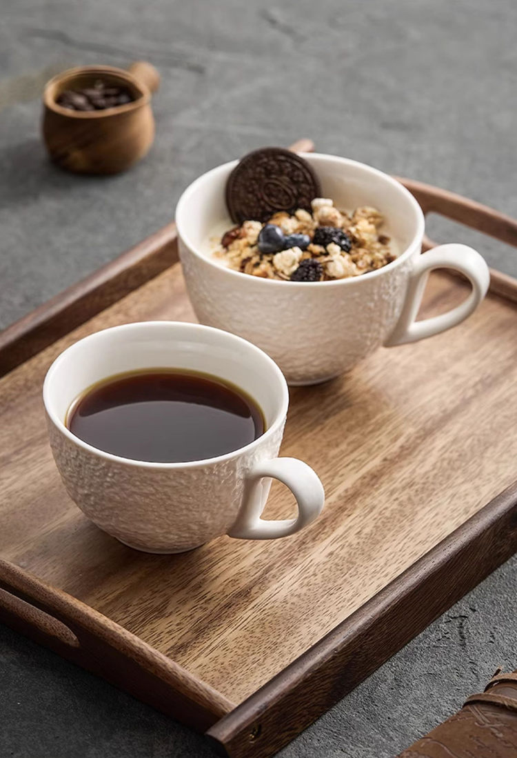 High-fired porcelain coffee mug with rock-like texture design