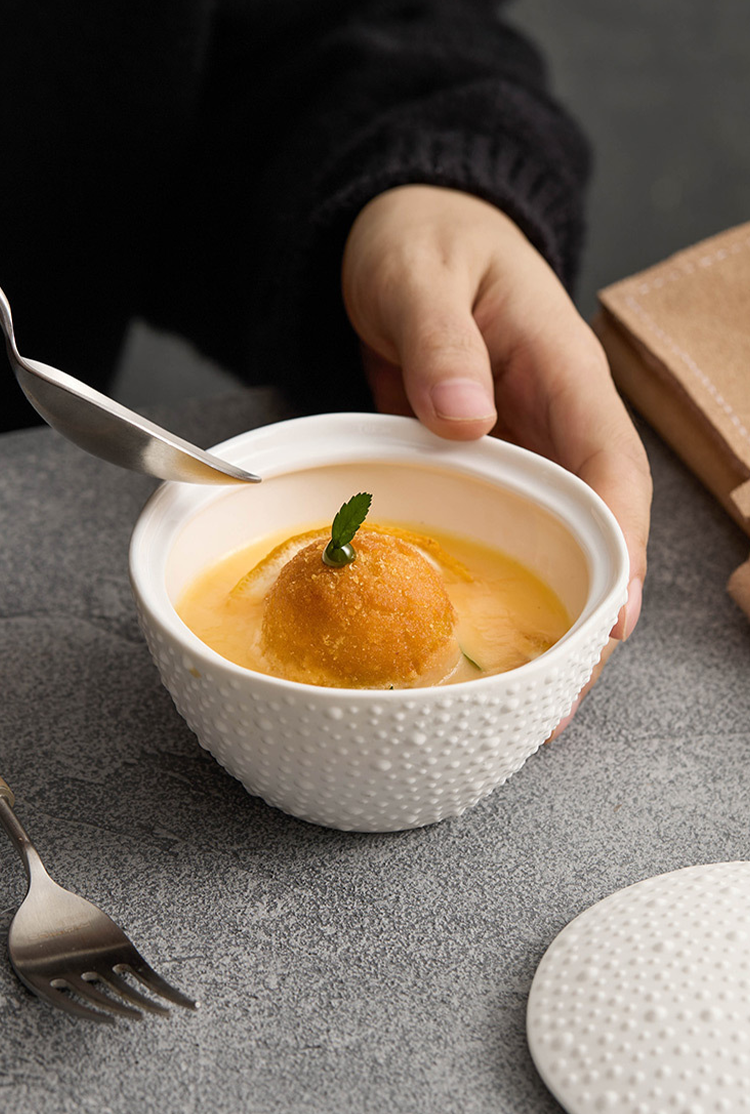 High-fired white porcelain soup bowl