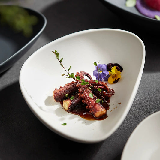 High temperature fired porcelain pasta plate for fine dining