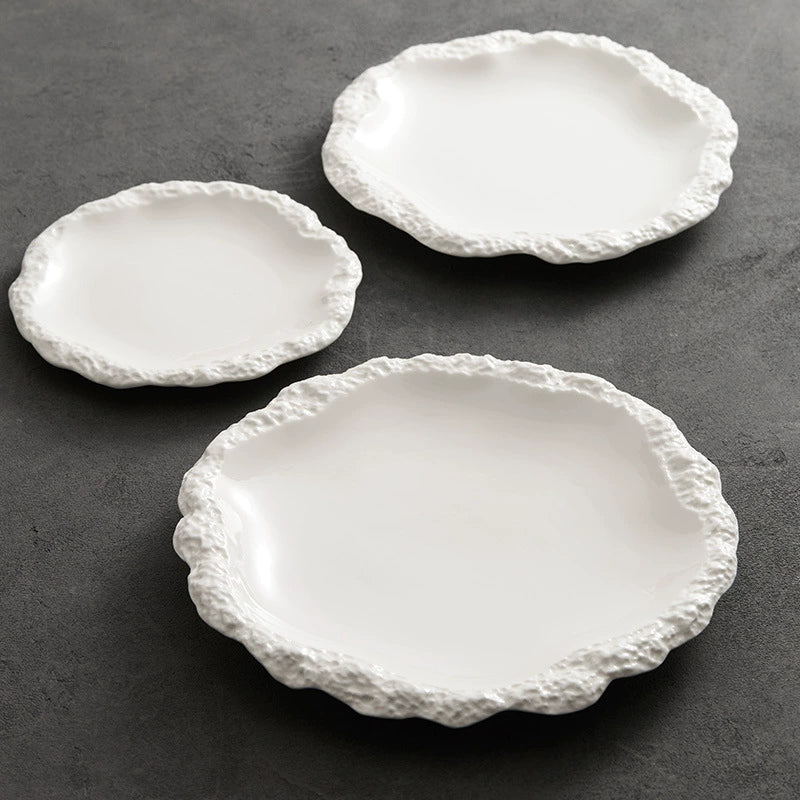 INS style flat shallow ceramic plate with stone-like design