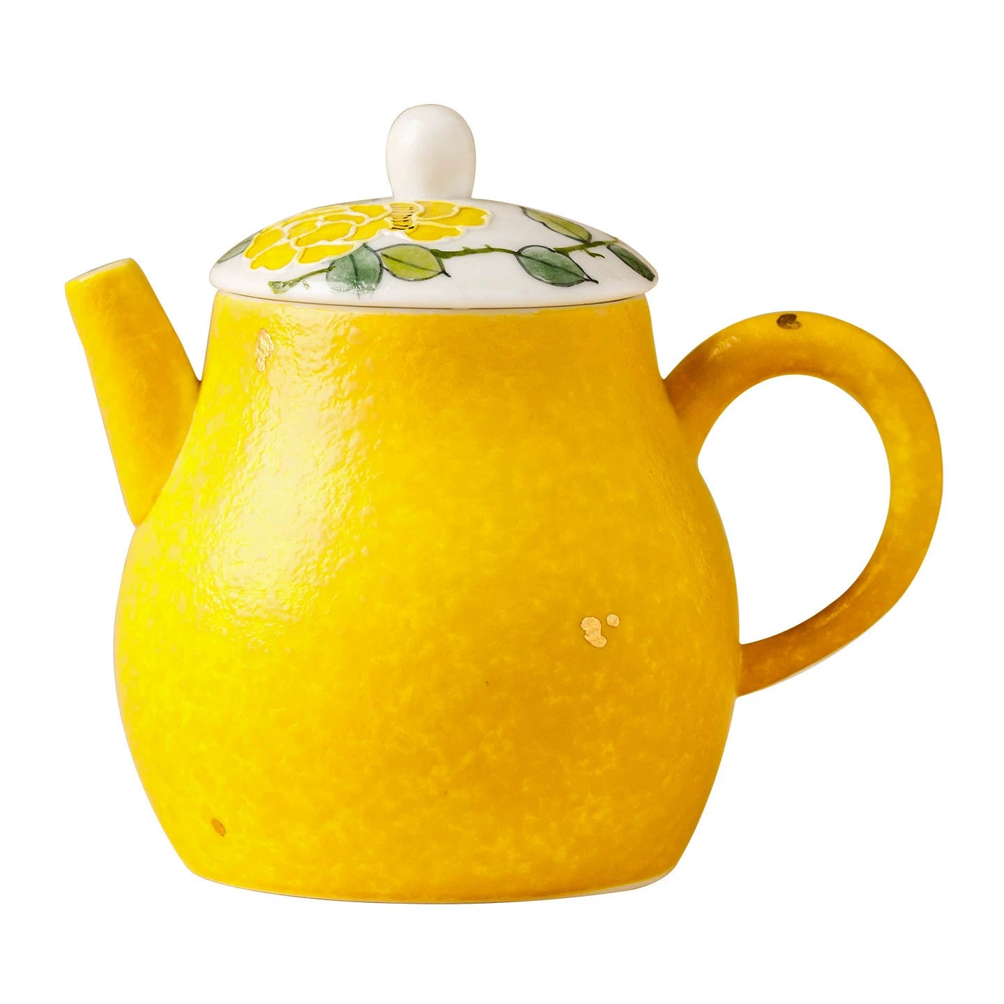 Imperial yellow porcelain teapot with a 4.7cm mouth diameter and ergonomic handle.