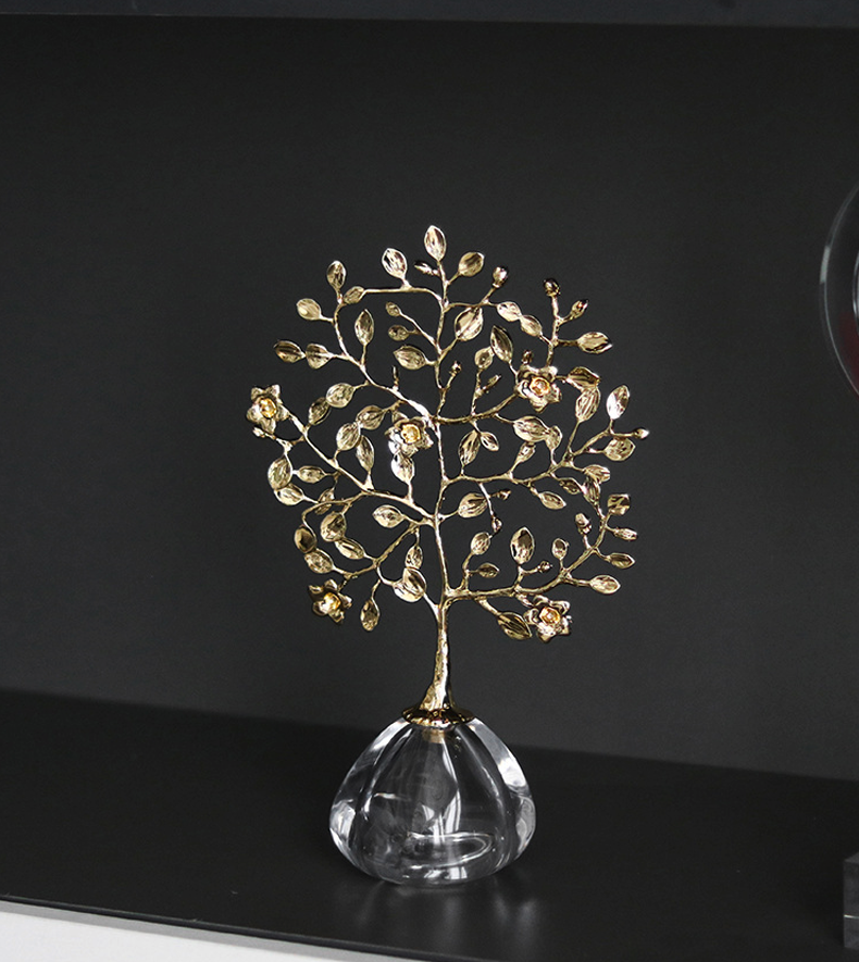 Intricate golden tree sculpture for living room décor