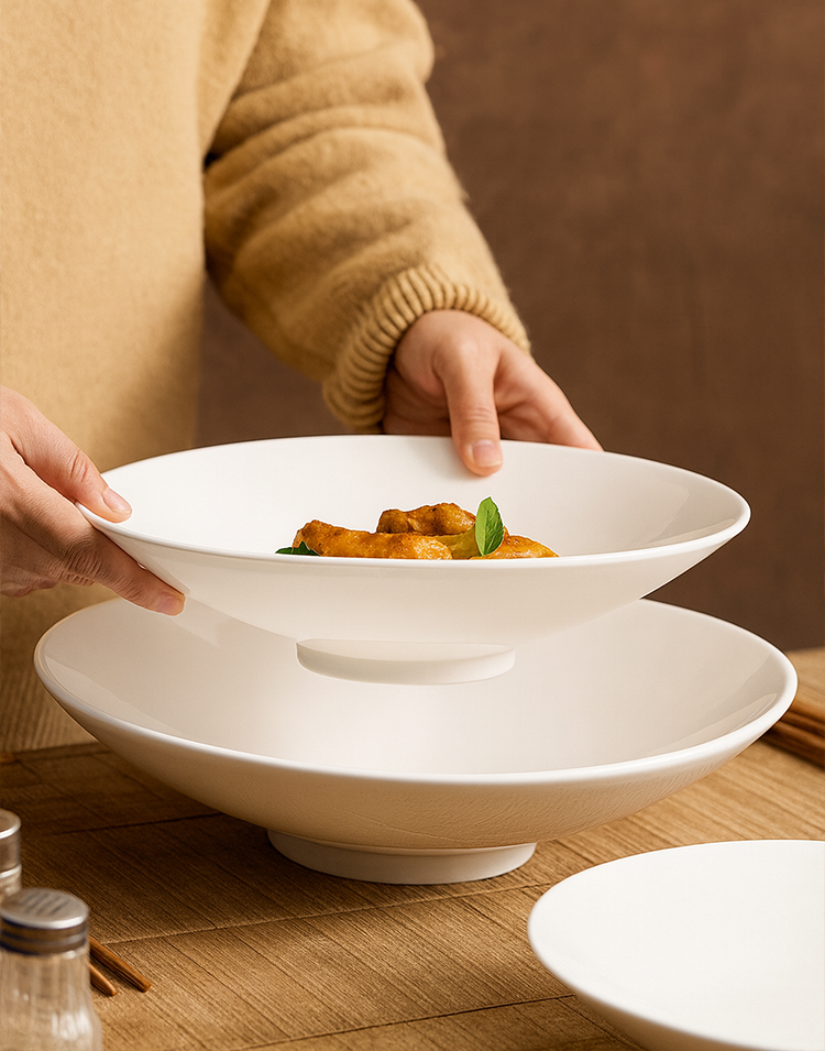 Japanese-inspired shallow dining plate