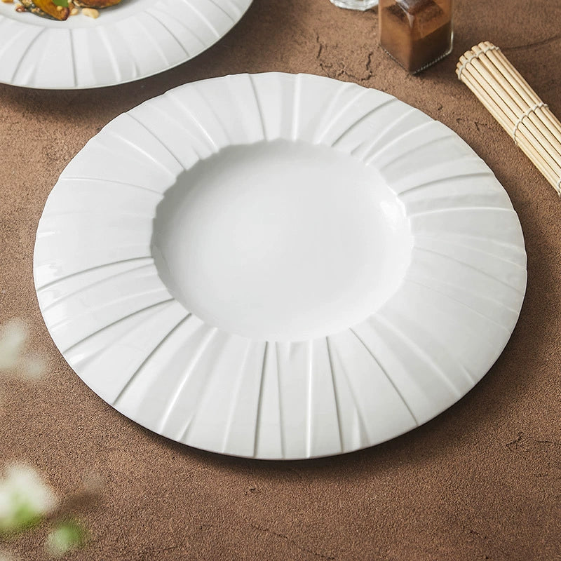 Large 12 inch ceramic origami rim plate for main courses