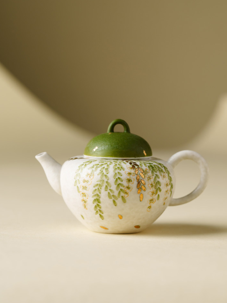 Lightweight 120g ceramic teapot with loop handle lid