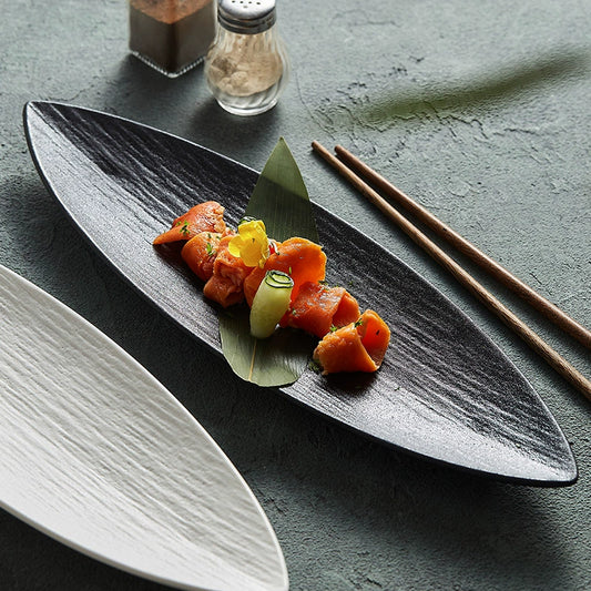 Long oval serving dish for sushi or sashimi presentation


