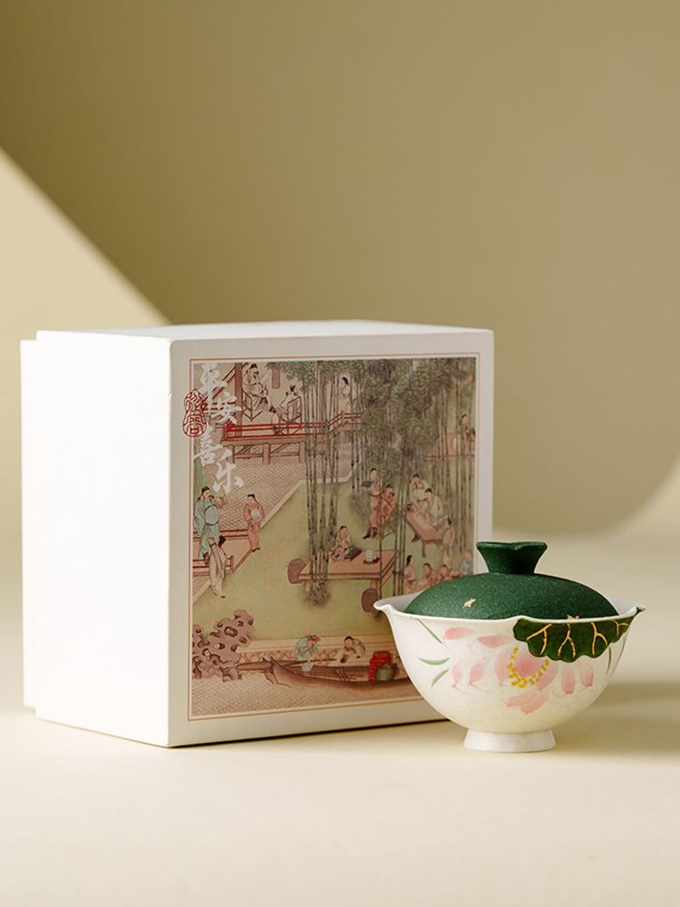 Lotus themed ceramic gaiwan for daily tea rituals