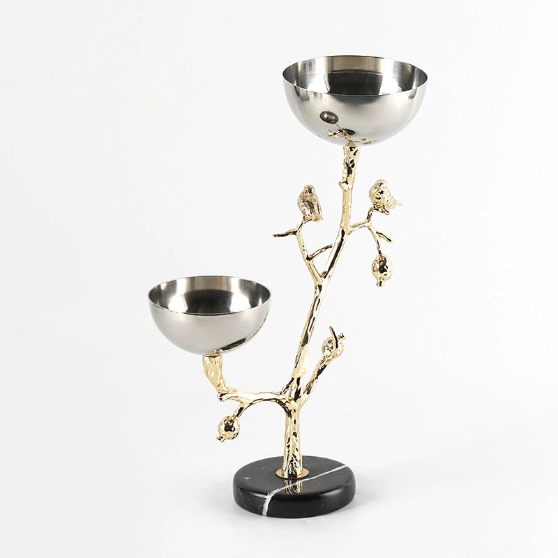 Luxury bird branch decorative bowl stand with golden design