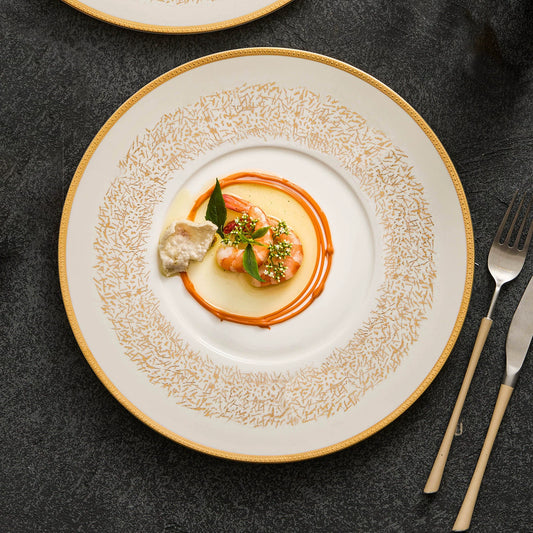 Luxury gold-edge flat ceramic plate for fine dining