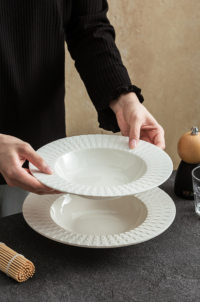 Minimalist ceramic wide soup plate for elegant table settings