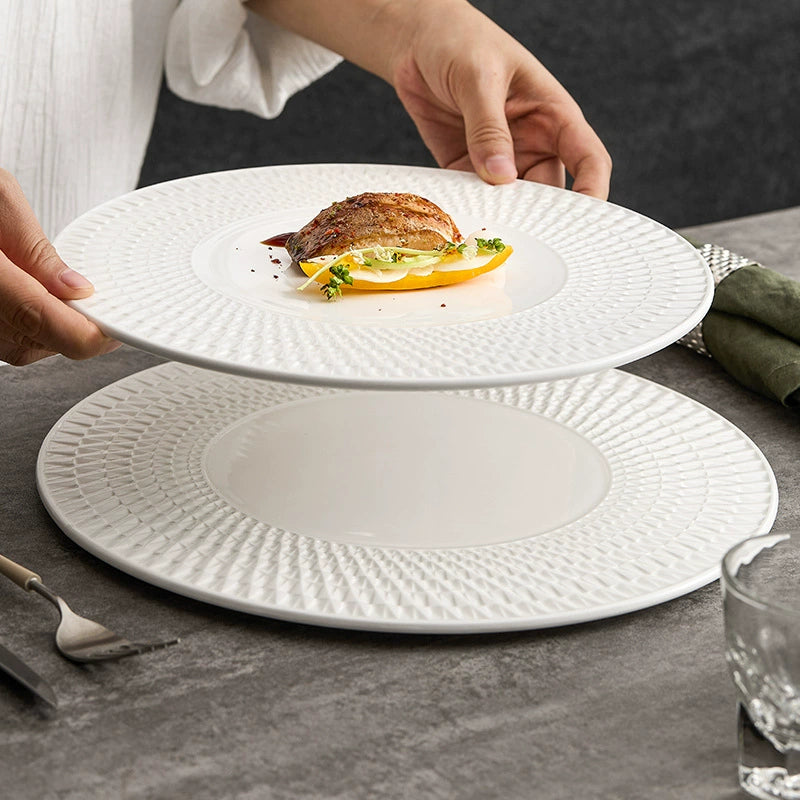 Minimalist embossed ceramic plate for restaurants and hotels