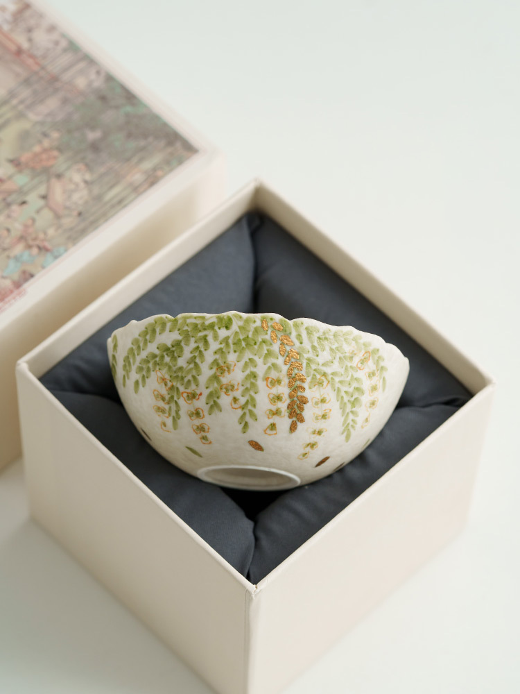 Minimalist handmade ceramic teacup green leaf