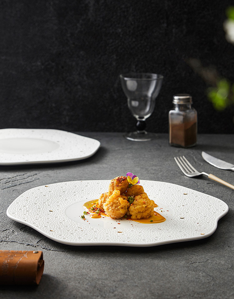 Minimalist porcelain dinner plate for elegant food styling