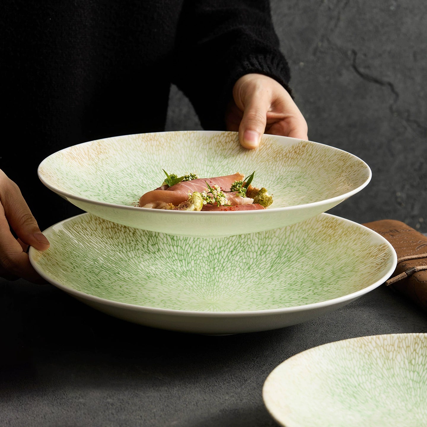 Minimalist textured bowl used for refined salad plating