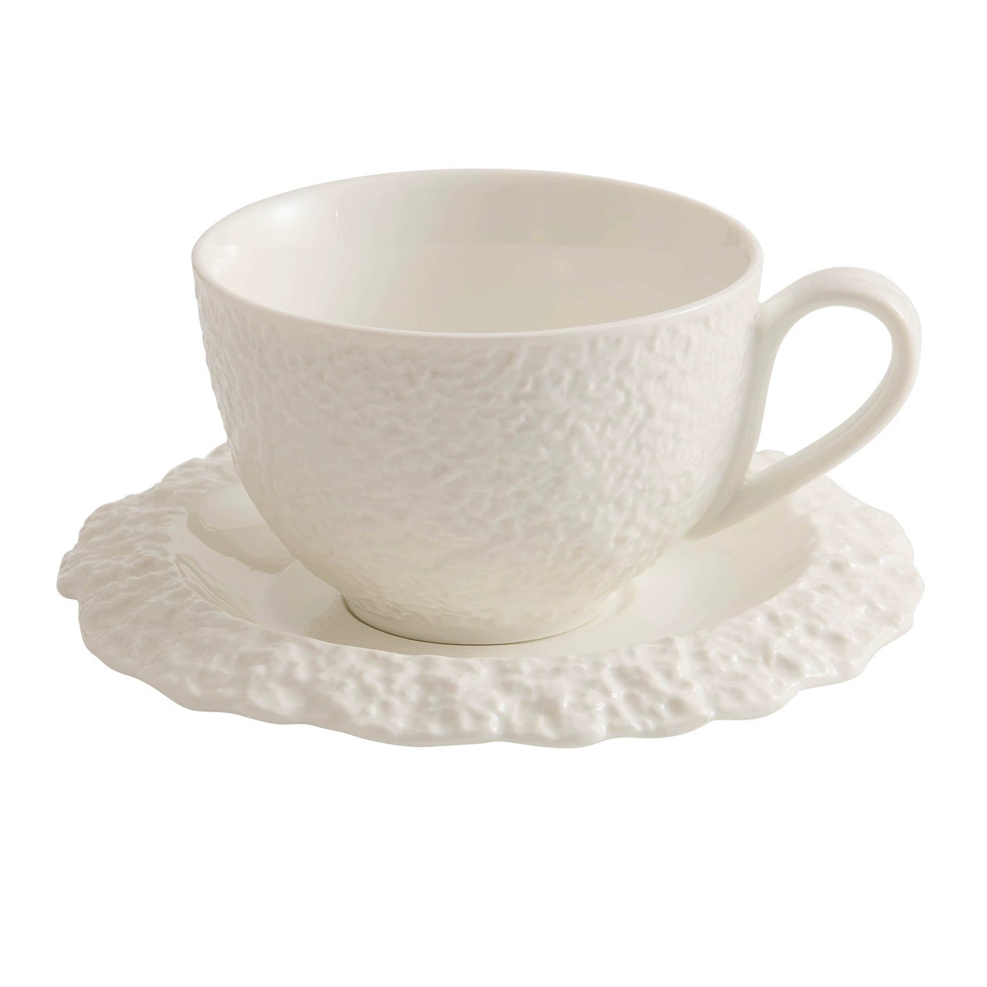 Minimalist white ceramic coffee set with artistic rock design