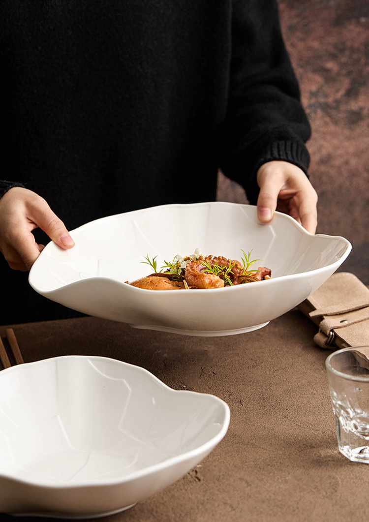 Minimalist white dinnerware for contemporary home decor and hosting.