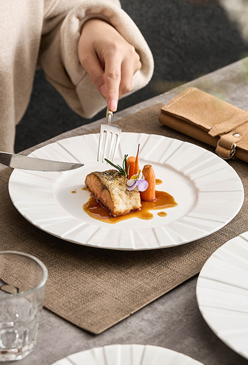 Minimalist white origami ceramic plate in multiple sizes