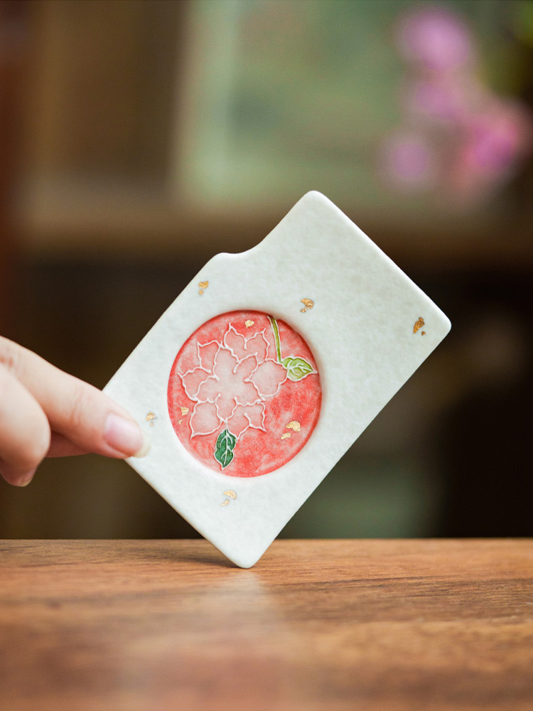 Modern Asian porcelain incense tray with calming red glaze