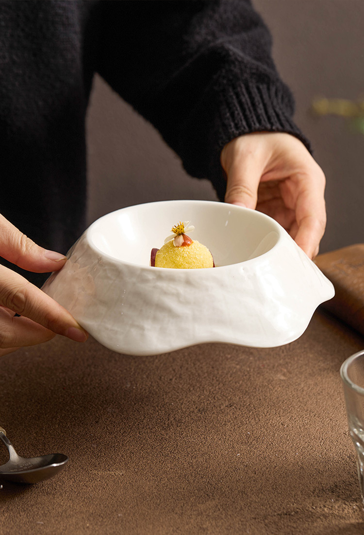 Modern Japanese-style tableware with flowing floral silhouette