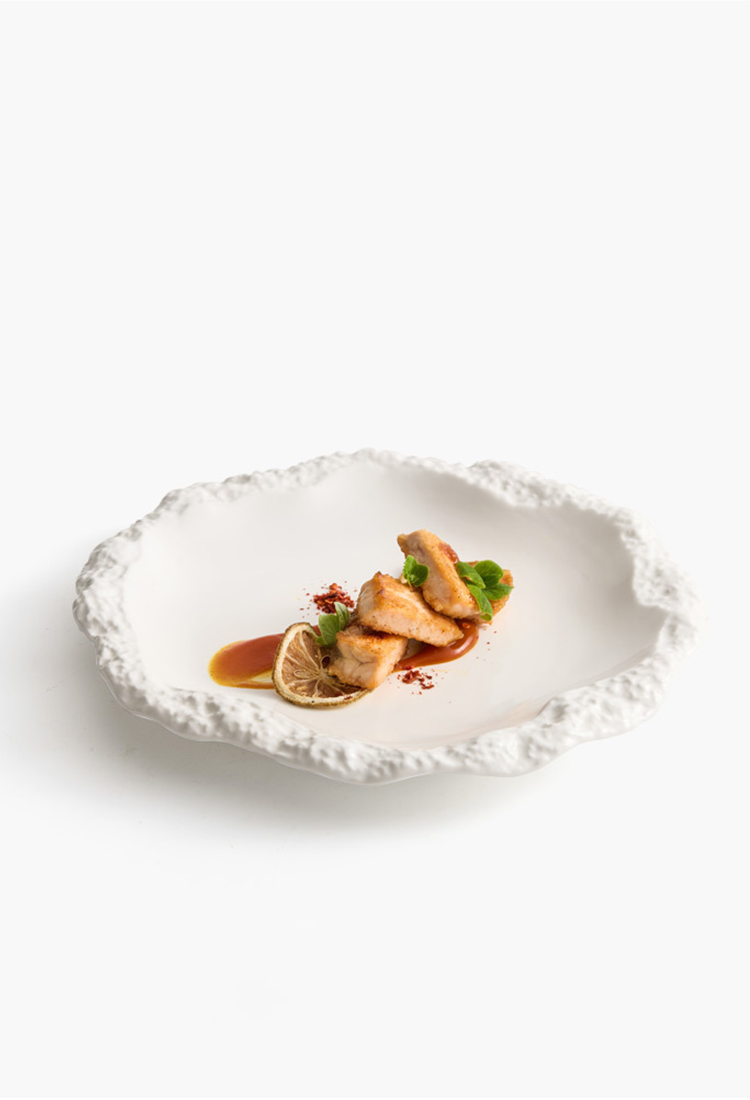 Modern ceramic serving plate with matte finish and natural texture